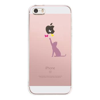 iPhone5 iPhone5s ケース クリア 猫と蝶々 ストライプ スマホケース ハード スマホケース ハード 送料無料-1