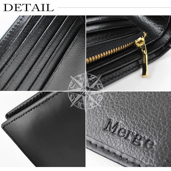 二つ折り財布 マージ馬革×牛革2つ折り財布 ブラック 送料無料-2
