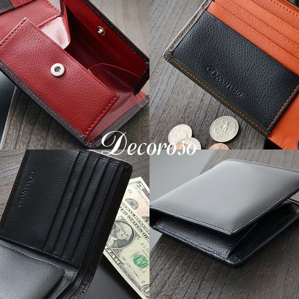 二つ折り財布 馬革短財布 4色展開 DECOROSO〜デコローゾ 送料無料-3
