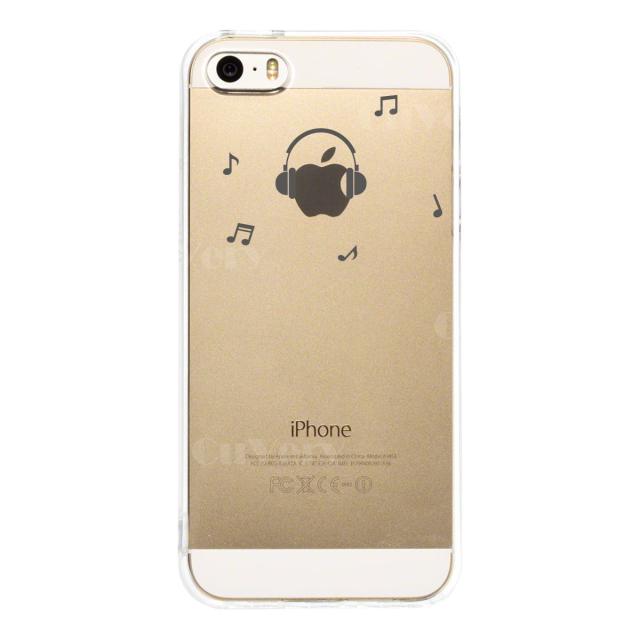 iPhone5 iPhone5s ケース クリア 音楽 music ヘッドフォン ヘッドホン グレー スマホケース ハード スマホケース ハード 送料無料-1