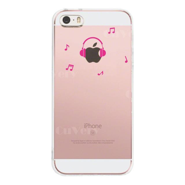iPhone5 iPhone5s ケース クリア 音楽 music ヘッドフォン ヘッドホン ピンク スマホケース ハード スマホケース ハード 送料無料-1