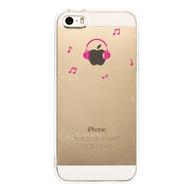 iPhone5 iPhone5s ケース クリア 音楽 music ヘッドフォン ヘッドホン ピンク スマホケース ハード スマホケース ハード 送料無料-2