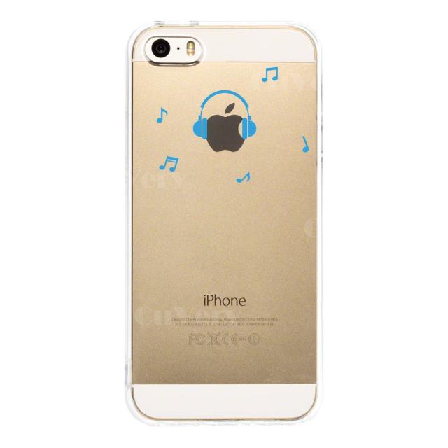 iPhone5 iPhone5s ケース クリア 音楽 music ヘッドフォン ヘッドホン ブルー スマホケース ハード スマホケース ハード 送料無料-1