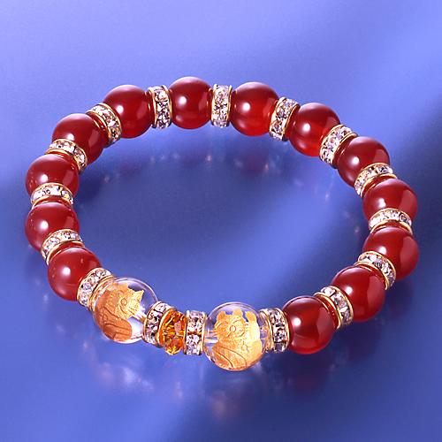 左右招き猫 赤めのうブレスレット 招き猫キーホルダー付き 送料無料-1