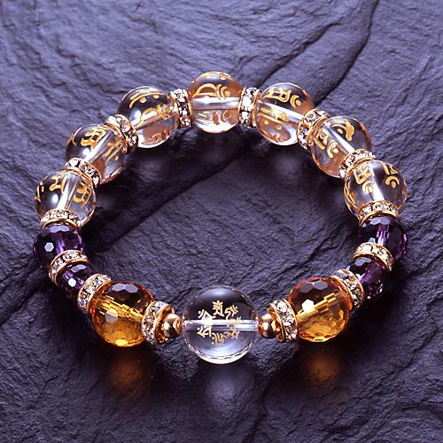 七梵字刻印 白水晶ブレス 梵字 お守りカード付き 送料無料-1