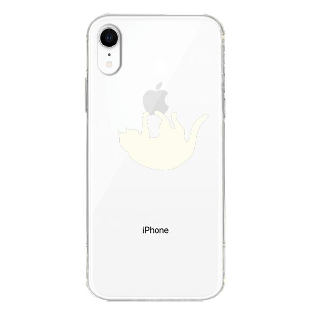 iPhoneXR ケース クリア ソフト ぶらさがりネコ ホワイト スマホケース ワイヤレス充電対応 ソフトスマホケース 送料無料-1