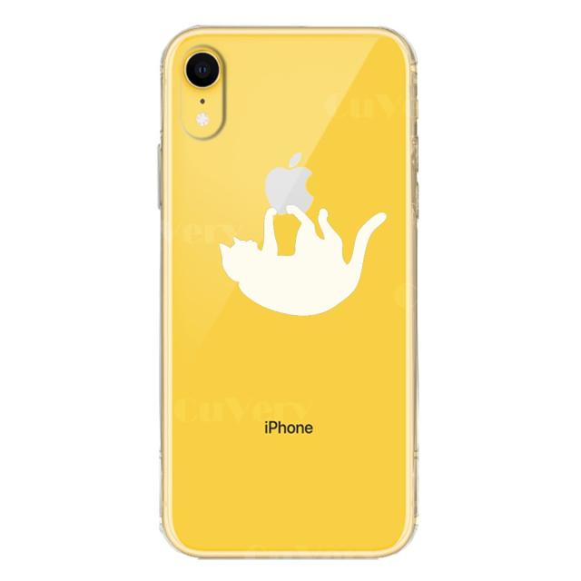 iPhoneXR ケース クリア ソフト ぶらさがりネコ ホワイト スマホケース ワイヤレス充電対応 ソフトスマホケース 送料無料-3