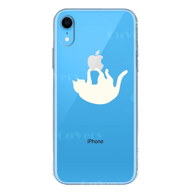iPhoneXR ケース クリア ソフト ぶらさがりネコ ホワイト スマホケース ワイヤレス充電対応 ソフトスマホケース 送料無料-4