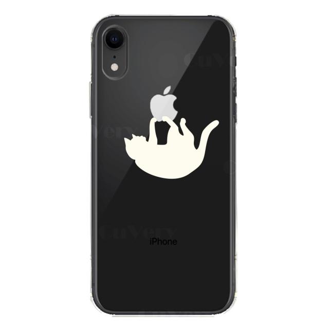 iPhoneXR ケース クリア ソフト ぶらさがりネコ ホワイト スマホケース ワイヤレス充電対応 ソフトスマホケース 送料無料-5