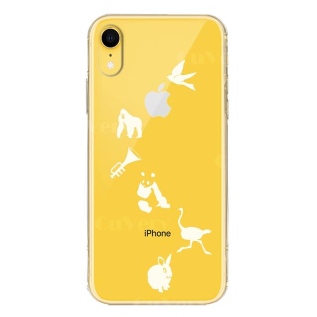 iPhoneXR ケース クリア ソフト 動物 しりとり ホワイト スマホケース ワイヤレス充電対応 ソフトスマホケース 送料無料-3