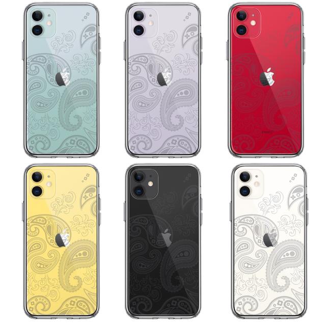 iPhone11 ケース クリアペイズリー 柄 ライトグレイ スマホケース 側面ソフト 背面ハード ハイブリッド 送料無料-1