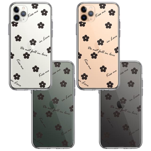iPhone11pro ケース クリアフラワー ブラック スマホケース 側面ソフト 背面ハード ハイブリッド 送料無料-1