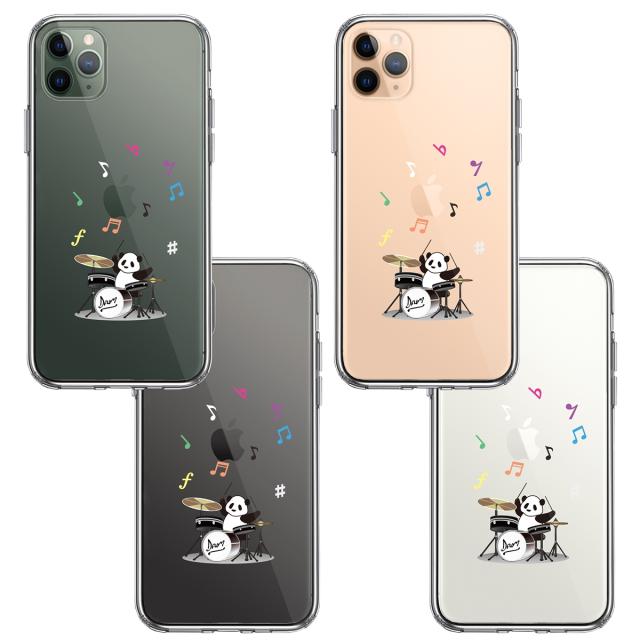 iPhone11pro ケース クリア ドラム パンダ 音符 スマホケース 側面ソフト 背面ハード ハイブリッド 送料無料-1