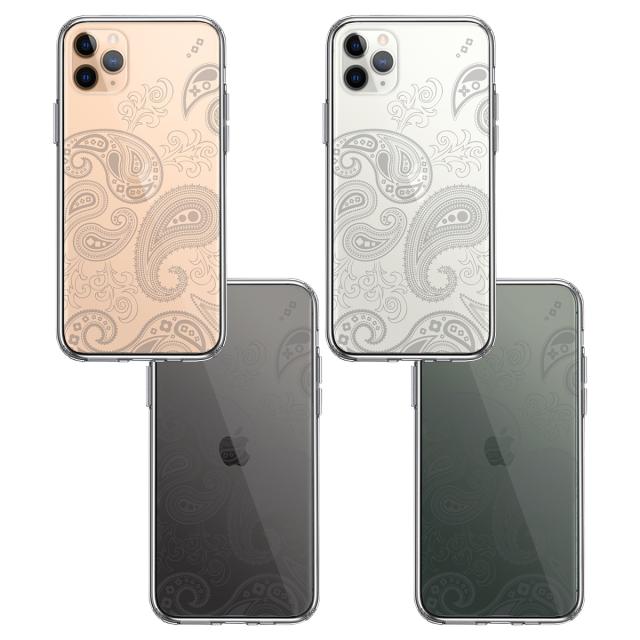 iPhone11pro ケース クリア ペイズリー 柄 ライトグレイ スマホケース 側面ソフト 背面ハード ハイブリッド 送料無料-1