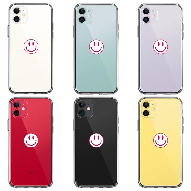 iPhone11 ケース クリア にこちゃん スマイル マーク 紅白 スマホケース 側面ソフト 背面ハード ハイブリッド 送料無料-1