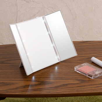 LED付女優卓上ミラー ビューティーミラー 鏡 三面鏡 光る 折りたたみ メイク 手鏡 送料無料-7