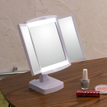 LED付女優卓上ミラー キレイミラー 鏡 三面鏡 光る 折りたたみ メイク 送料無料-2