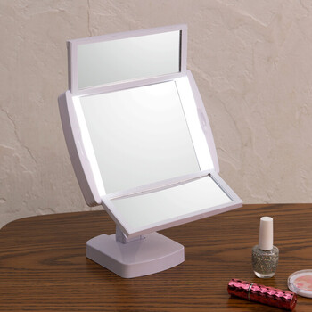LED付女優卓上ミラー キレイミラー 鏡 三面鏡 光る 折りたたみ メイク 送料無料-3