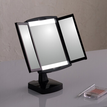 LED付女優卓上ミラー キレイミラー 鏡 三面鏡 光る 折りたたみ メイク 送料無料-5