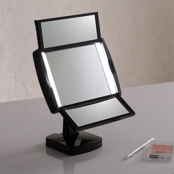 LED付女優卓上ミラー キレイミラー 鏡 三面鏡 光る 折りたたみ メイク 送料無料-6