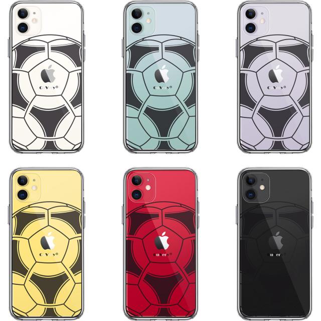 iPhone11 ケース クリア サッカーボール I Love Soccer スマホケース 側面ソフト 背面ハード ハイブリッド 送料無料-1