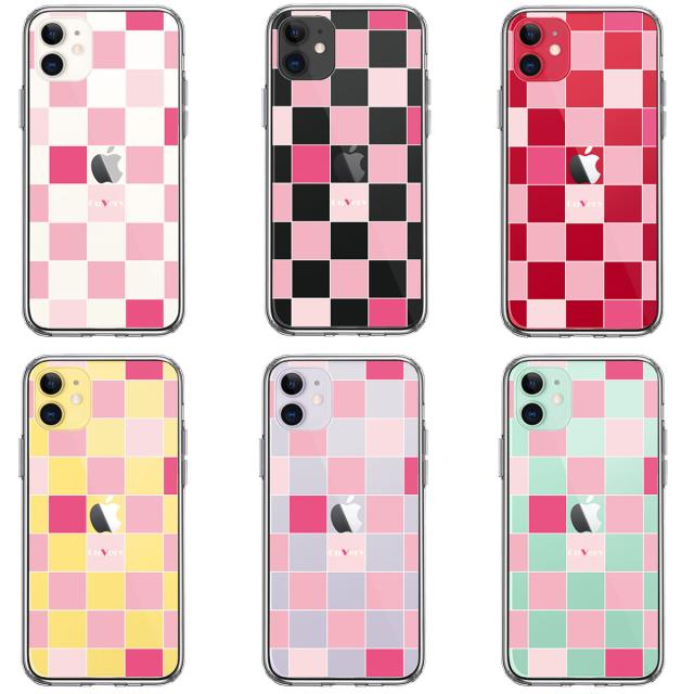 iPhone11 ケース クリア ブロック チェック ピンク スマホケース 側面ソフト 背面ハード ハイブリッド 送料無料-1