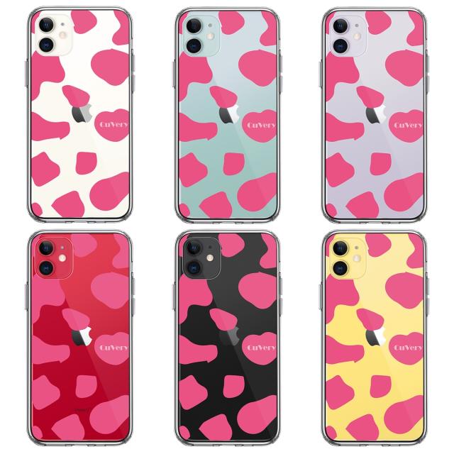 iPhone11 ケース クリア アニマル柄 カウ 牛 ピンク スマホケース 側面ソフト 背面ハード ハイブリッド 送料無料-1
