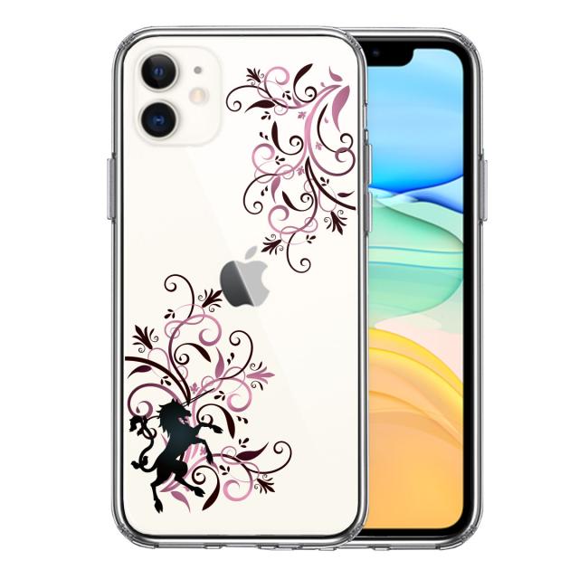 iPhone11 ケース クリア フローラル ＆ ユニコーン (ピンク スマホケース 側面ソフト 背面ハード ハイブリッド 送料無料-0