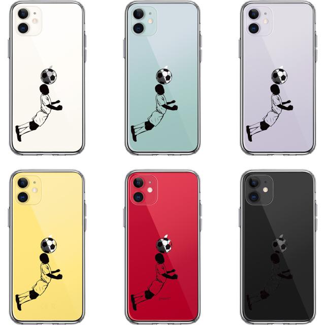 iPhone11 ケース クリア サッカー ヘディング 男子 ブラック スマホケース 側面ソフト 背面ハード ハイブリッド 送料無料-1