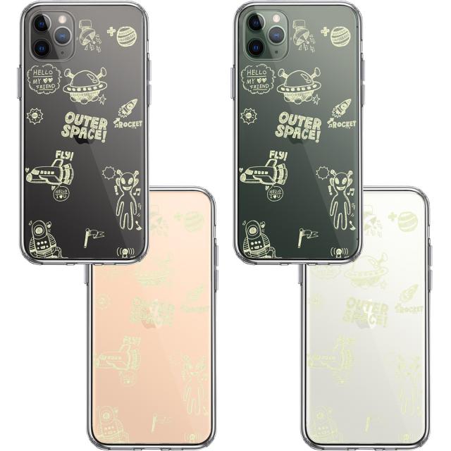 iPhone11pro ケース クリア UFO 宇宙人 グリーン スマホケース 側面ソフト 背面ハード ハイブリッド 送料無料-1