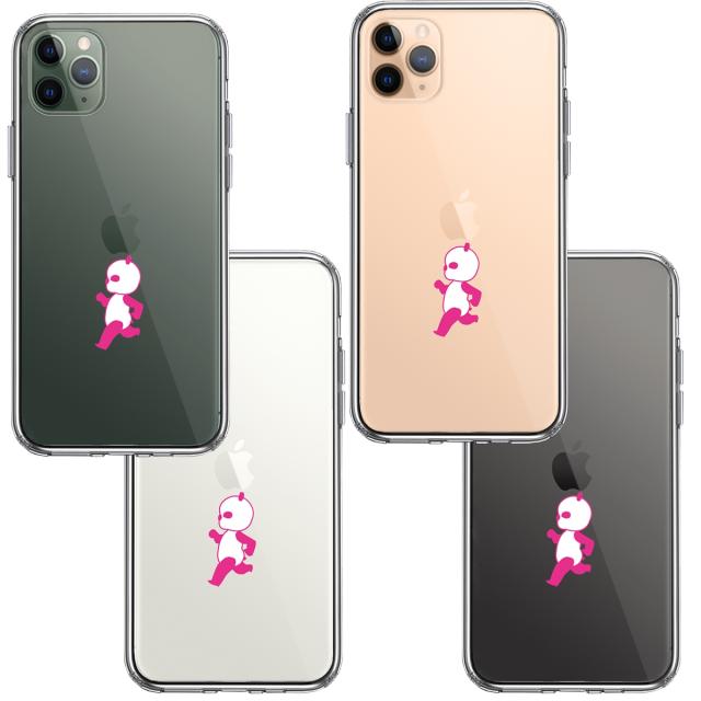 iPhone11pro ケース クリア ピンク Panda パンダ 小走り スマホケース 側面ソフト 背面ハード ハイブリッド 送料無料-1