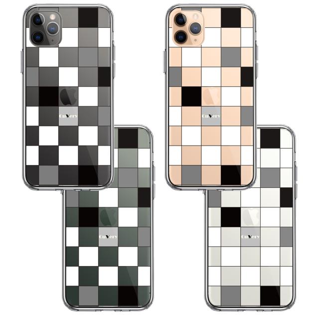 iPhone11pro ケース クリア ブロック チェック ホワイト ブラック スマホケース 側面ソフト 背面ハード ハイブリッド 送料無料-1