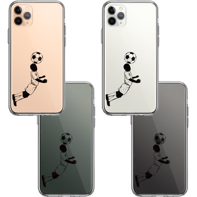 iPhone11pro ケース クリア サッカー ヘディング 男子 ブラック スマホケース 側面ソフト 背面ハード ハイブリッド 送料無料-1