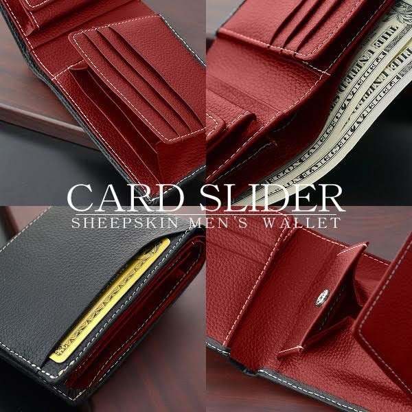 二つ折り財布 MACLAREN.coシープスキンカードスライダーウォレット AN-1070RD メンズ羊革2つ折り財布 送料無料-2