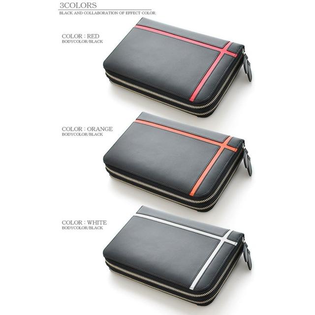 馬革クロスラインデザインダブルラウンドファスナー クラッチバッグ unitedHOMME UH-1766 3色展開 送料無料-3