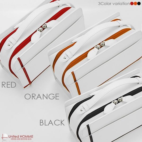 馬革クロスラインセカンドバッグ unitedHOMME UH-2175WH メンズポーチ本体ホワイト 3色展開 送料無料-3