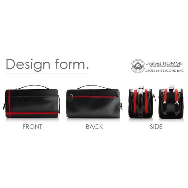 馬革クロスラインセカンドバッグ unitedHOMME UH-2175BK メンズポーチ本体ブラック 4色展開 送料無料-2