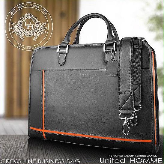 牛革クロスラインビジネスバッグ unitedHOMME UH-2079メンズブリーフケース 4色展開 送料無料-9