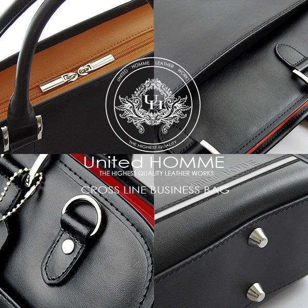 牛革クロスラインビジネスバッグ unitedHOMME UH-2079メンズブリーフケース 4色展開 送料無料-3