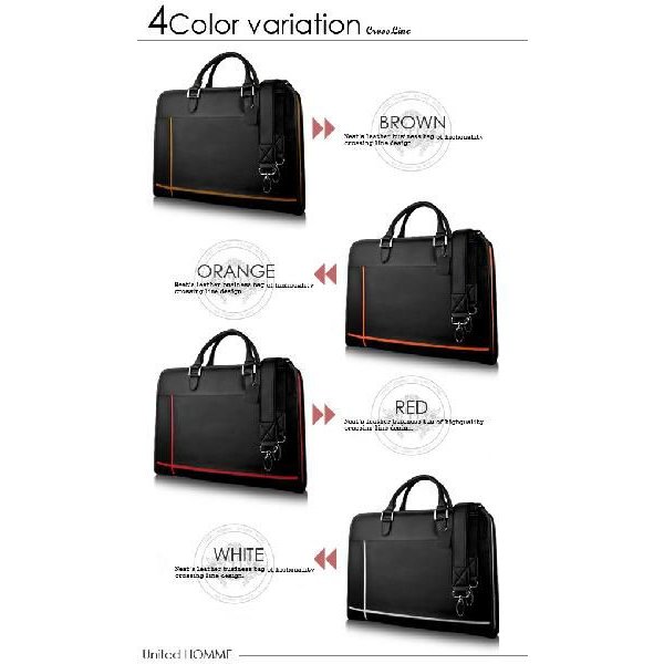 牛革クロスラインビジネスバッグ unitedHOMME UH-2079メンズブリーフケース 4色展開 送料無料-5