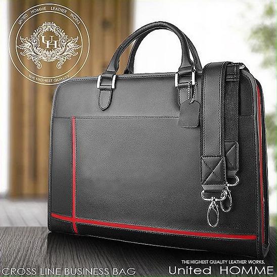 牛革クロスラインビジネスバッグ unitedHOMME UH-2079メンズブリーフケース 4色展開 送料無料-6