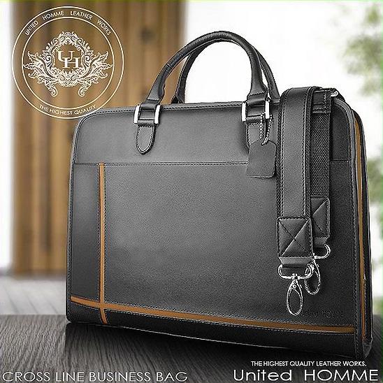 牛革クロスラインビジネスバッグ unitedHOMME UH-2079メンズブリーフケース 4色展開 送料無料-7