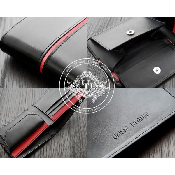 二つ折り財布 馬革×牛革センターラインデザイン二つ折り財 unitedHOMME UH-1073 3色展開 送料無料-2