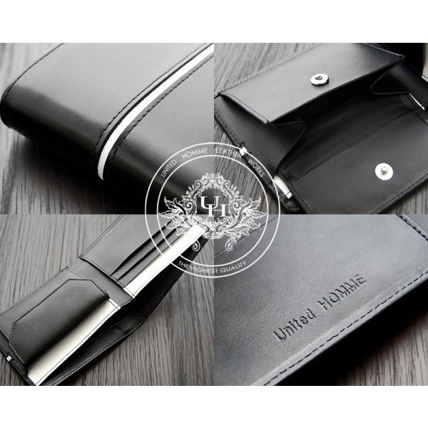 二つ折り財布 馬革×牛革センターラインデザイン二つ折り財 unitedHOMME UH-1073 3色展開 送料無料-4