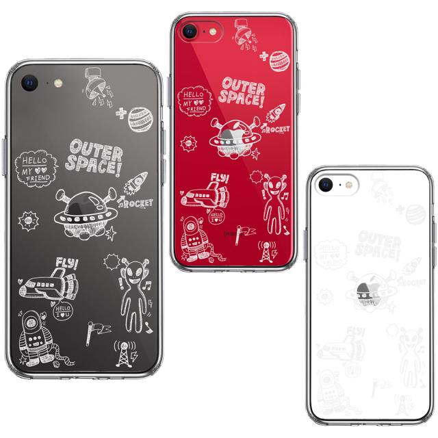 iPhoneSE ケース 第3世代 第2世代 クリア UFO 宇宙人 ホワイト スマホケース 側面ソフト 背面ハード ハイブリッド 送料無料-1