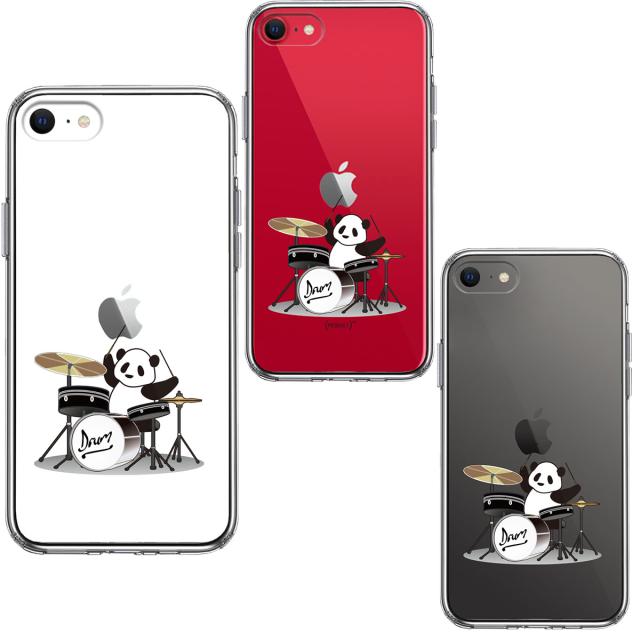 iPhoneSE ケース 第3世代 第2世代 クリア ドラム パンダ スマホケース 側面ソフト 背面ハード ハイブリッド 送料無料-1