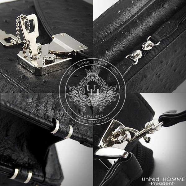 オーストリッチ型押し牛革セカンドバッグ モンソー型 unitedHOMME UHP-2114 送料無料-3