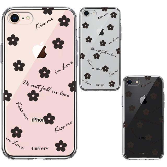 iPhone7 iPhone8 ケース クリア フラワー ブラック スマホケース 側面ソフト 背面ハード ハイブリッド 送料無料-1