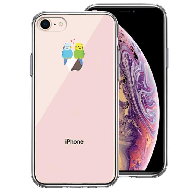 iPhone8 ケース クリア インコ カップル LOVE ラブ スマホケース 側面ソフト 背面ハード ハイブリッド 送料無料-0