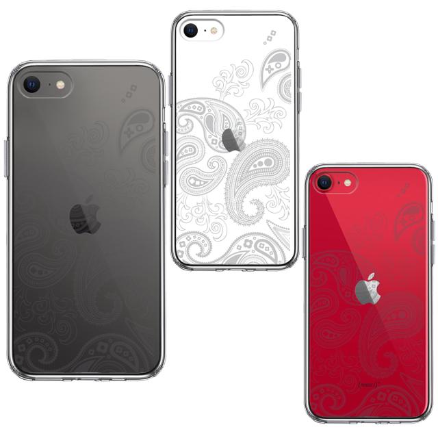 iPhoneSE ケース 第3世代 第2世代 クリア ペイズリー 柄 ライトグレイ スマホケース 側面ソフト 背面ハード ハイブリッド 送料無料-1